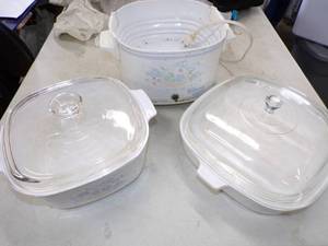 lot 198 image: Corning Ware and Crockpot Base