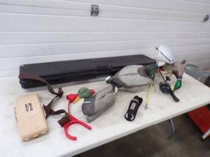 lot 232 image: Gun Case, Duck Decoys Arrow reel with arrow and more