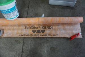lot 28 image: Partial Roll of Schluter Kerdi Sq Ft Ceramic Tile Waterproofing Membrane With 12 Pale of Hydro Ban