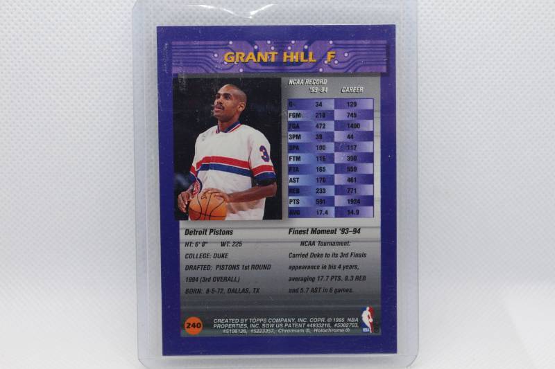 lot 108 image: Grant Hill Rookie 1995 Topps Finest No. 240