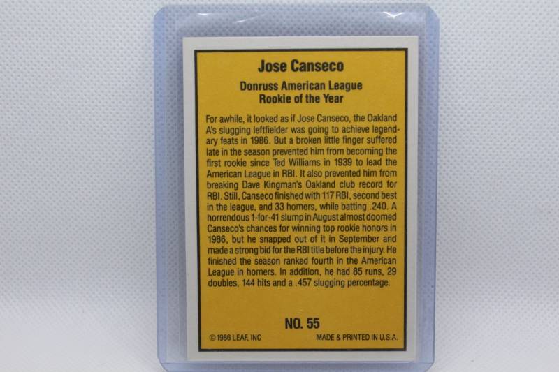 lot 118 image: Jose Canseco Rookie Donruss 86 No. 55