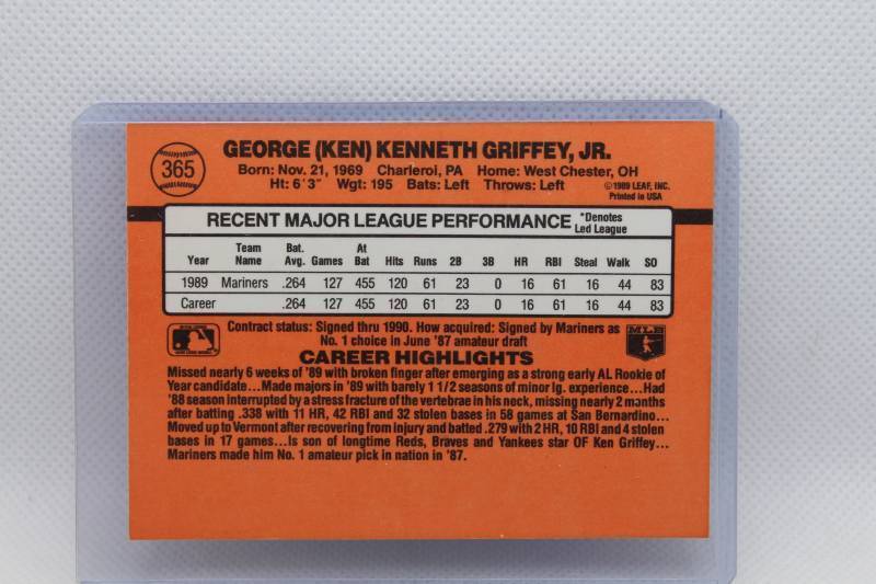 lot 137 image: Ken Griffey Jr. Donruss 90 No. 365