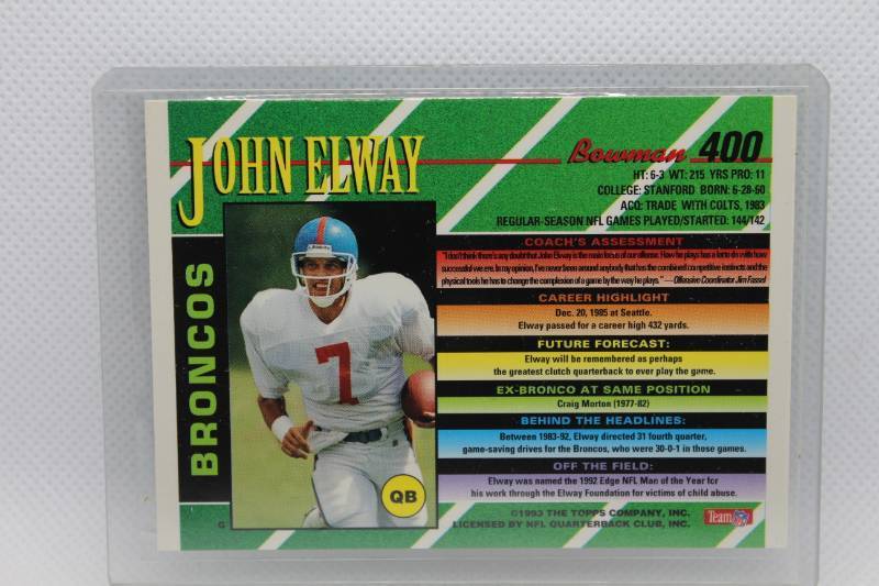 lot 140 image: John Elway 1993 Bowman No. 400