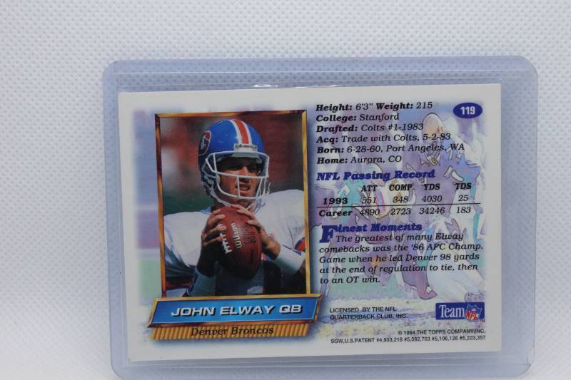 lot 143 image: John Elway 1994 Topps Finest No. 119