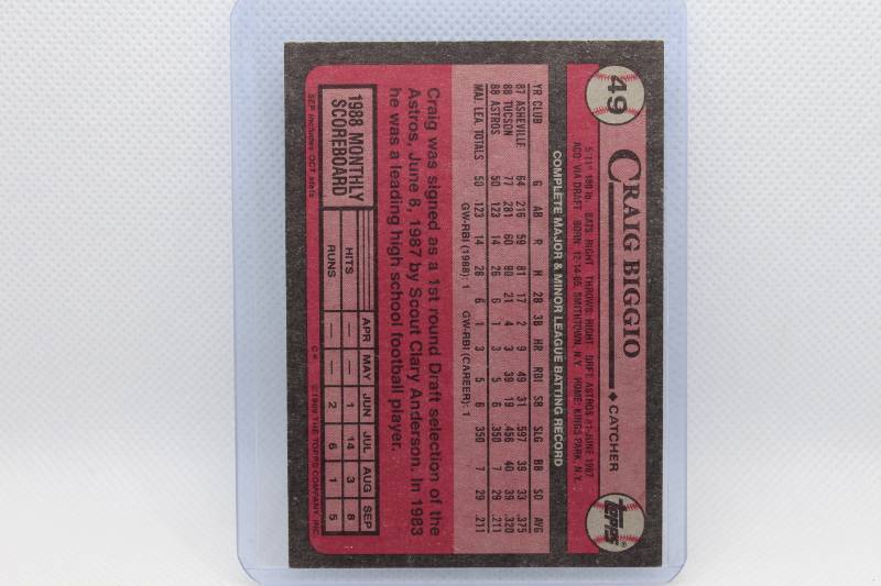 lot 150 image: Craig Biggio Rookie 1989 Topps No. 49