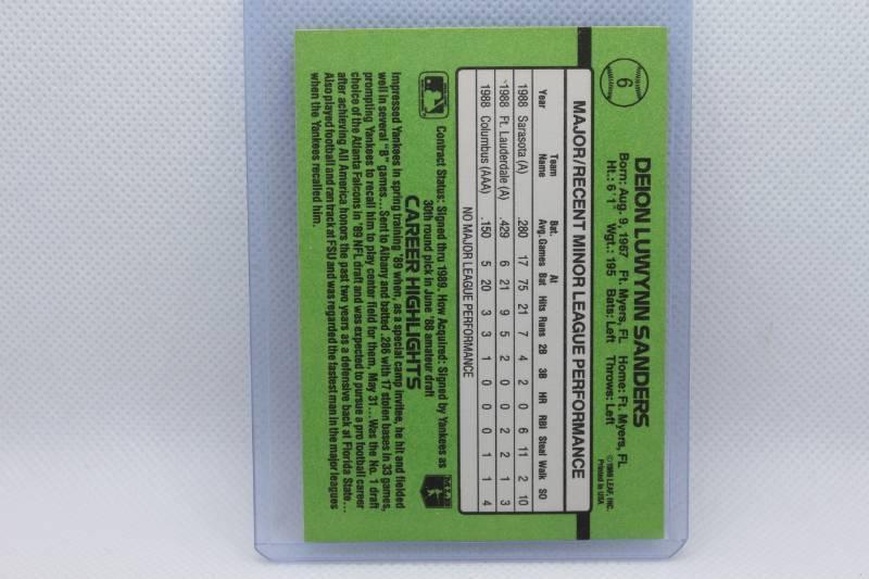 lot 151 image: Deion Sanders Rooke MLB Donruss 89 The Rookies No. 6