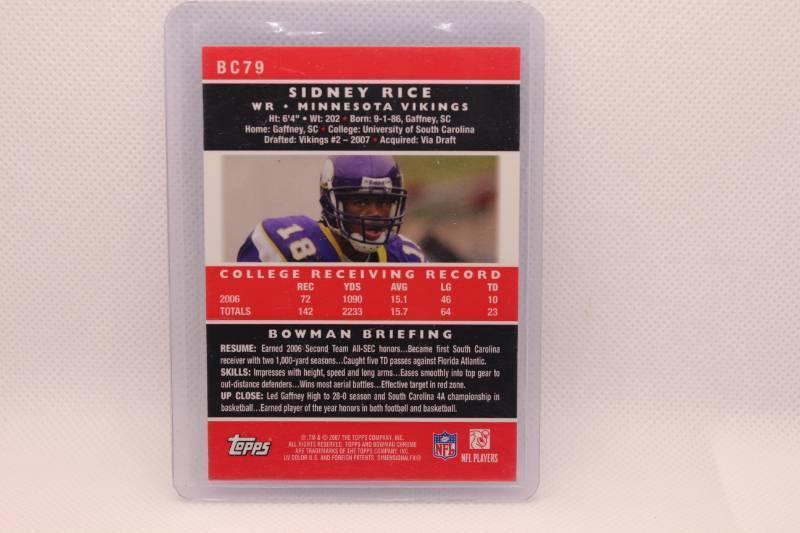 lot 153 image: Sidney Rice Rookie 2007 Topps Chrome No. BC79