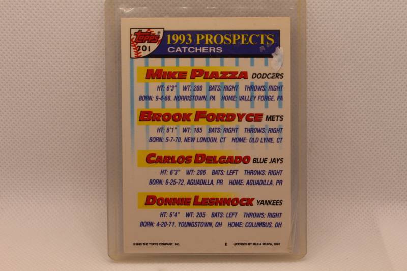 lot 155 image: 1993 Topps Prospects Mike Piazza, Brook Fordyce, Carlos Delgado, Donnie Leshnock No. 701