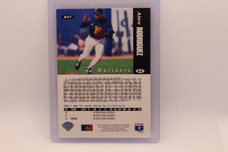 lot 172 image: Alex Rodriguez Rookie 1994 Upper Deck Future Foundation No. 647