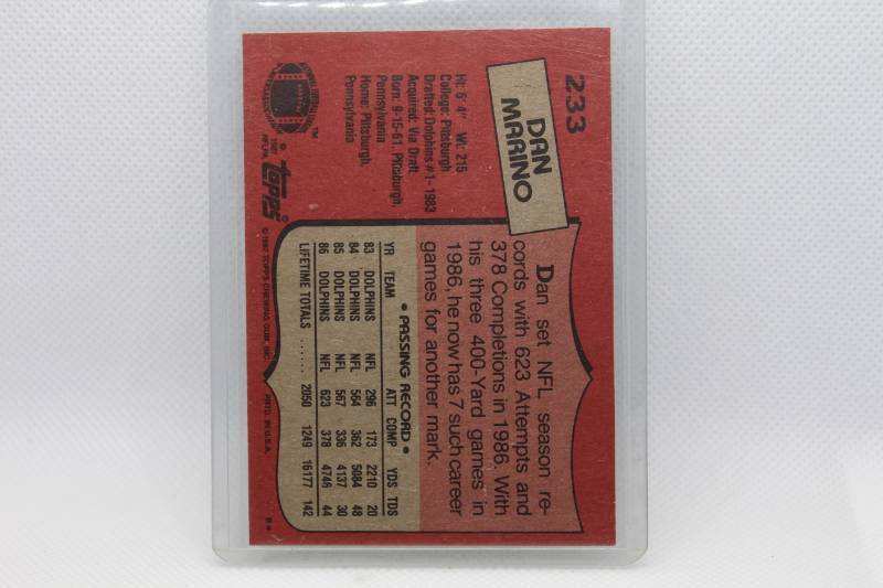 lot 183 image: Dan Marino 1987 Topps All Pro No. 233