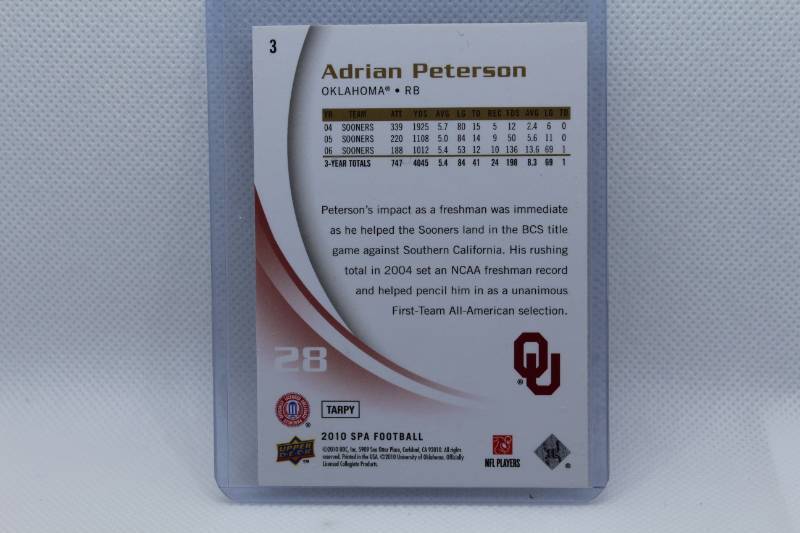lot 184 image: Adrian Peterson 2010 Upper Deck SP Authentic No. 3