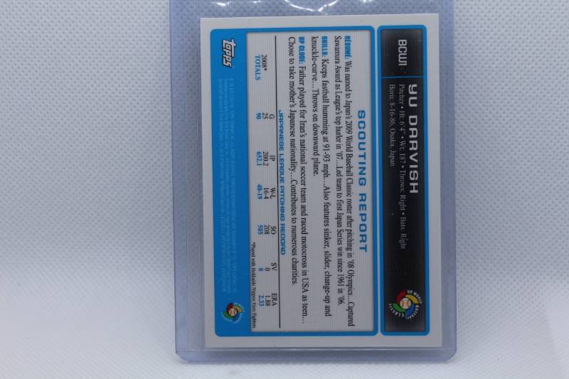 lot 186 image: Yu Darvish Rookie 2009 Topps Bowman Chrome No. BCW1