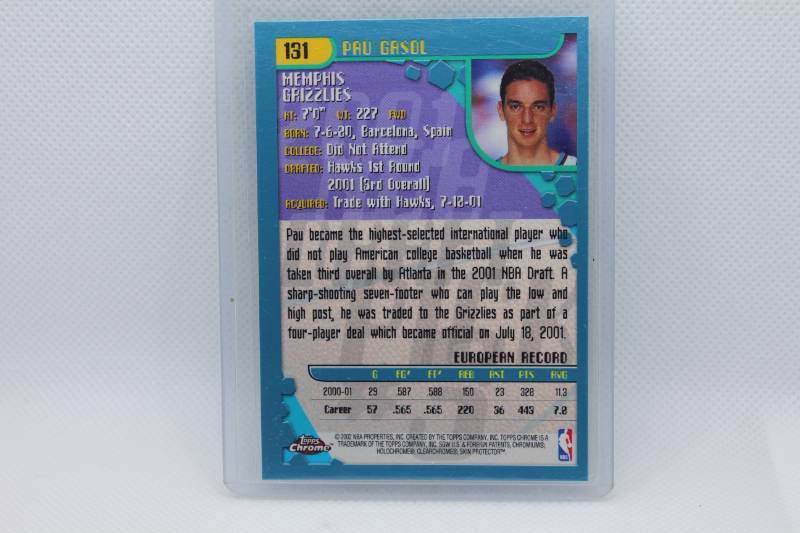 lot 188 image: Pau Gasol Rookie 2001 NBA Topps Chrome Draft Pick No. 131