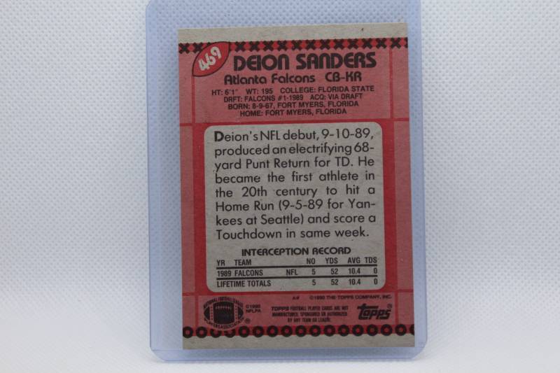 lot 200 image: Deion Sanders Rookie 1990 Topps Super Rookie No. 469