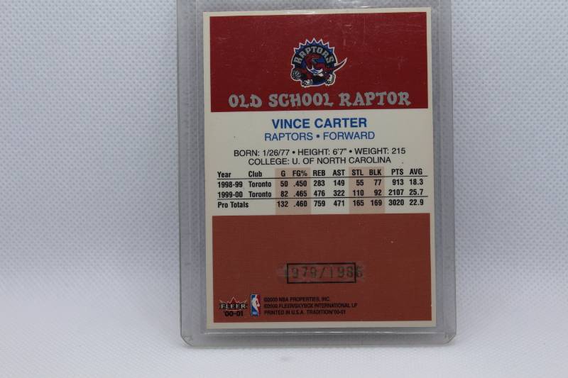 lot 204 image: Vince Carter Old School Raptor Fleer 00-01 Numbered 19791986