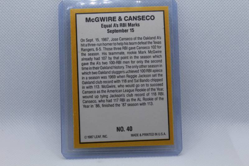 lot 211 image: Mark McGwire & Jose Canseco Rookie 1987 Leaf No. 40