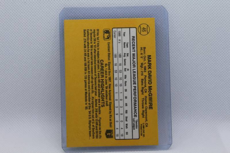 lot 217 image: Mark McGwire Rated Rookie Donruss 87 No. 46