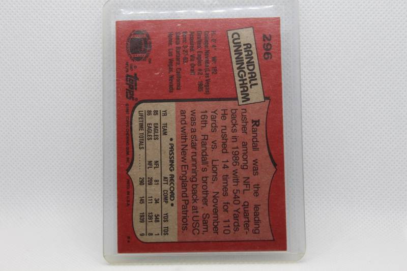 lot 225 image: Randall Cunningham Rookie 1987 Topps No. 296