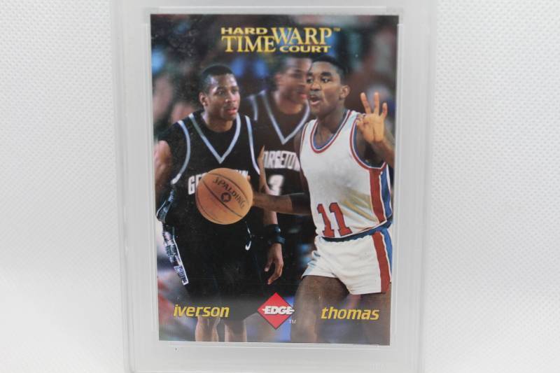 lot 25 image: Allen Iverson Rookie and Isiah Thomas 1996 Collectors Edge No. TWA6 Hard Court Time Warp USA Graded 10.0 Gem Mt