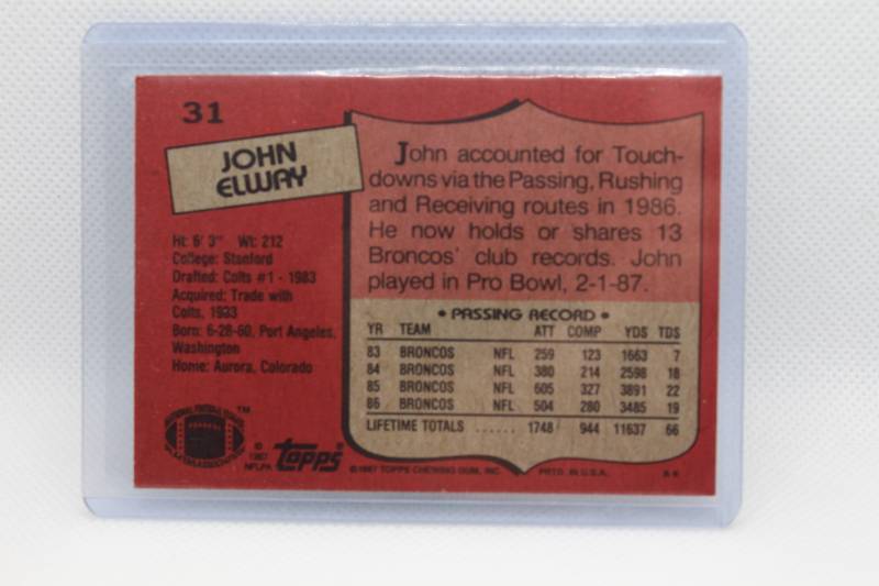 lot 27 image: John Elway 1987 Topps No. 31