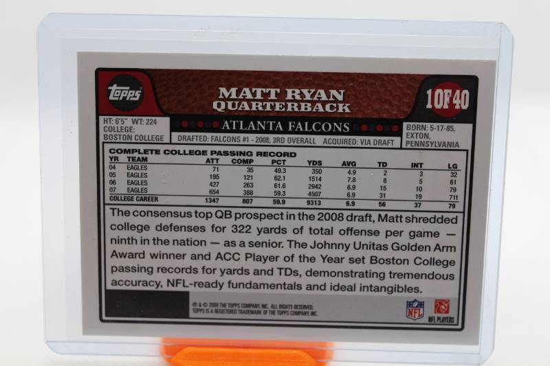 lot 29 image: Matt Ryan Rookie 2008 Topps 1 of 40