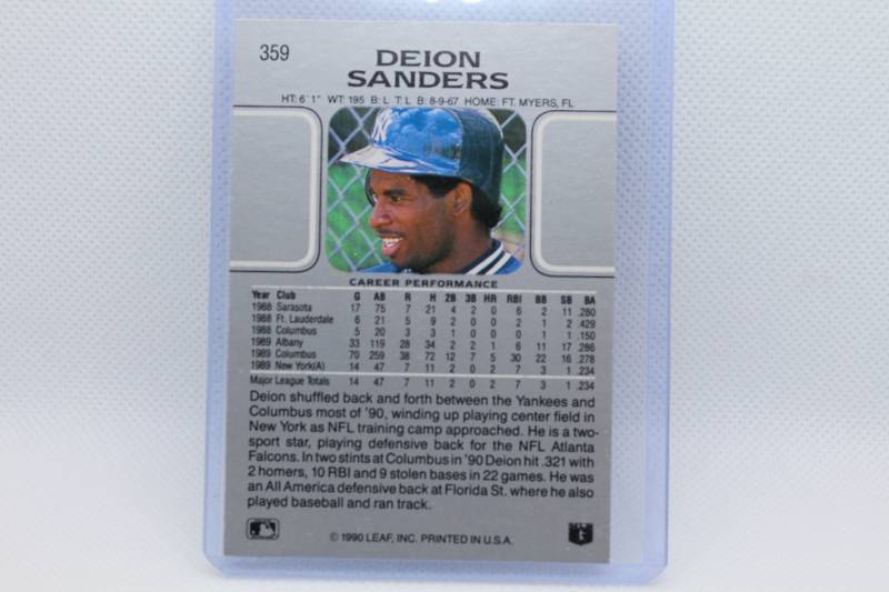 lot 46 image: Deion Sanders Baseball Rookie 1990 Leaf No. 359