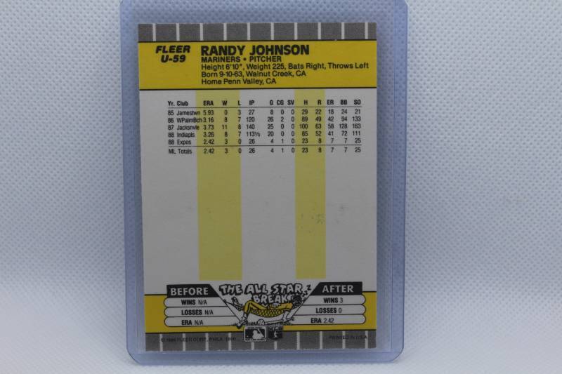 lot 53 image: Randy Johnson Rookie 1989 Fleer No. U-59
