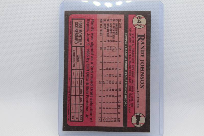lot 54 image: Randy Johnson Rookie 1989 Topps No. 647