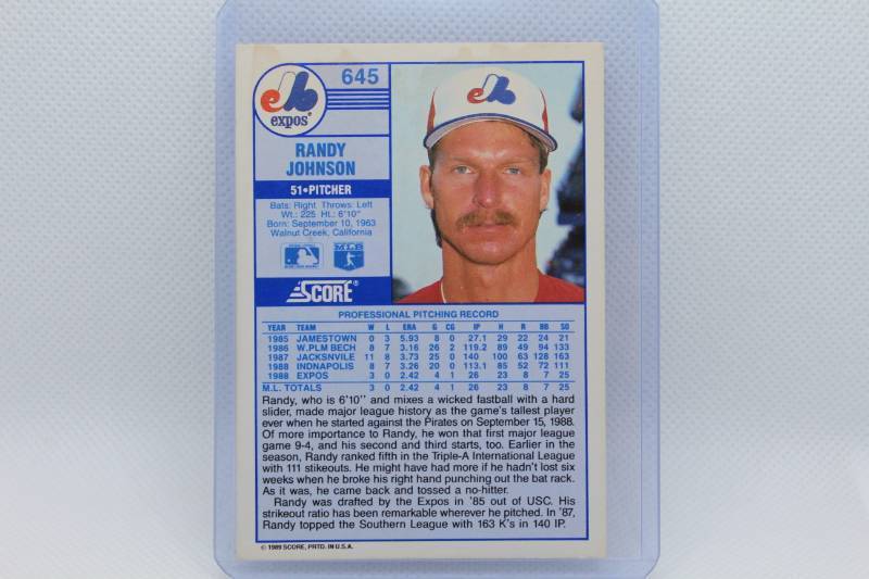 lot 55 image: Randy Johnson Rookie 1989 Score No. 645