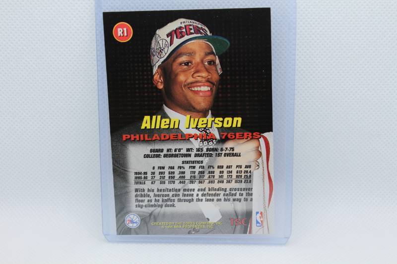 lot 72 image: Allen Iverson Rookie 1996 Topps Stadium Club No. R1