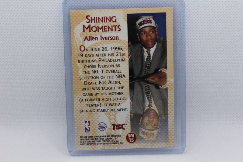 lot 74 image: Allen Iverson Rookie Topps Stadium Club No. SM15