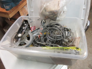 lot 542 image: PULLEYS, THREADED ROD, COPPER FITTINGS, WIRE CABLE AND MORE