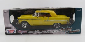lot 198 image: Motor Max 118 Scale 1955 Chevy Bel Air Yellow Timeless Classics NIB