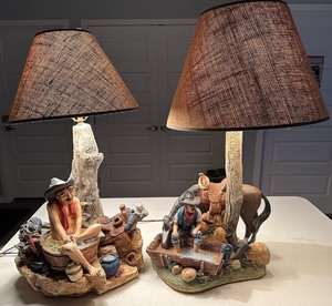 1984 Apsit Bros Of California 31 Table Lamp Cowboyhorse & CowboyCigar
