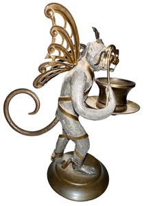 Petites Choses Pewter & Brass Flying Monkey Candle Holders, Comedy & Tragedy