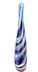 Art Glass Blue Sommerso Murano Style Teardrop Blue Wave Sculpture Black Base