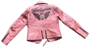 Harley Davidson Womens Cycle Queen Heart Coral Pink Leather Jacket S 97140-07VW