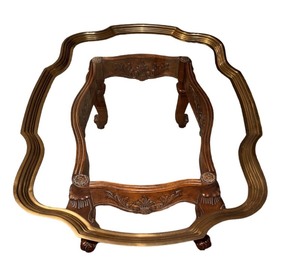 Grandiose Mid-Century Carved Timber Table wintricate Brass & Glass Tray