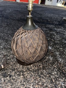 Vintage Wicker Rattan Table Lamp Dark Brown Optic Weave BOHO 70s MCM 12 Tall&nbsp