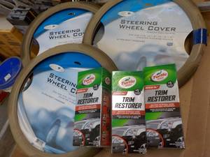 3 Steering Wheel Covers and 3 Turtle Wax Trim Restorer