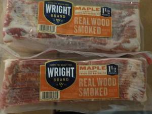 G 2 -24 oz Frozen pkgs Wright Maple Real Wood Smoked Bacon