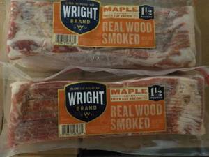 G 2 -24 oz Frozen pkgs Wright Maple Real Wood Smoked Bacon