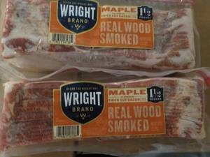 G 2 -24 oz Frozen pkgs Wright Maple Real Wood Smoked Bacon