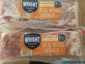 G 2 -24 oz Frozen pkgs Wright Maple Real Wood Smoked Bacon