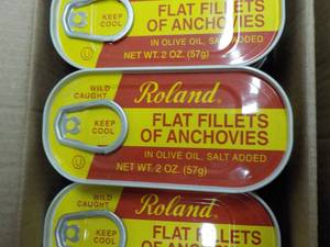50 - 2 oz Tins Roland Flat Fillets of Anchovies