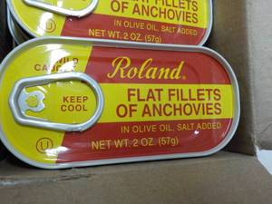 50 - 2 oz Tins Roland Flat Fillets of Anchovies