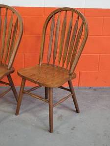 lot 44 image: A. America Windsor Back Solid Oak Dining Chairs