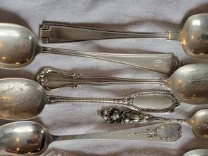 lot 20 image: Assortment Sterling Silver Spoon Group 207 Grams