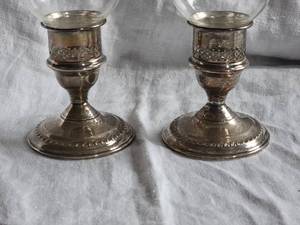 lot 25 image: Weighted Sterling Silver Hurricane Candle Holders