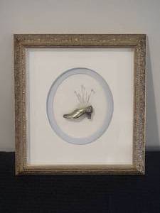 lot 96 image: Delightful Framed Folk Art Silver Pin Cushion